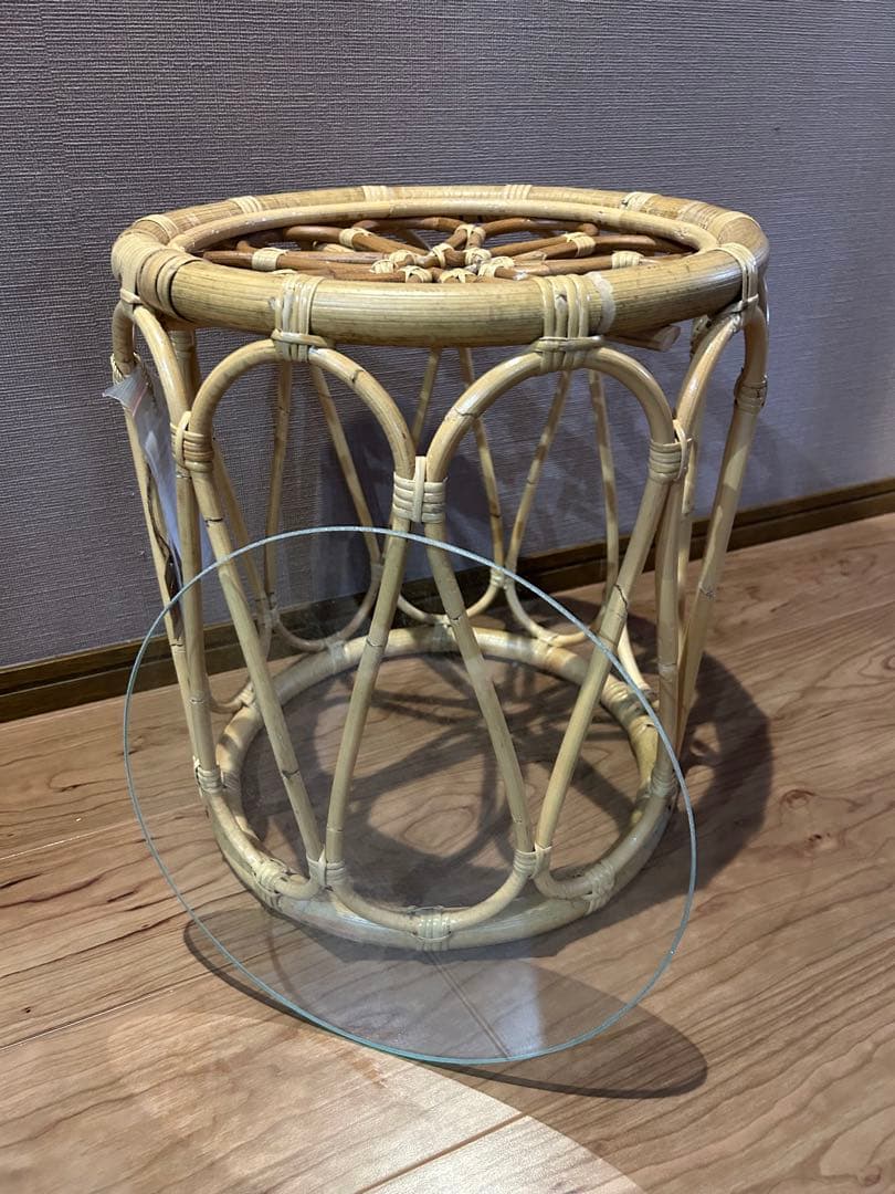 ラタン　ガラステーブル