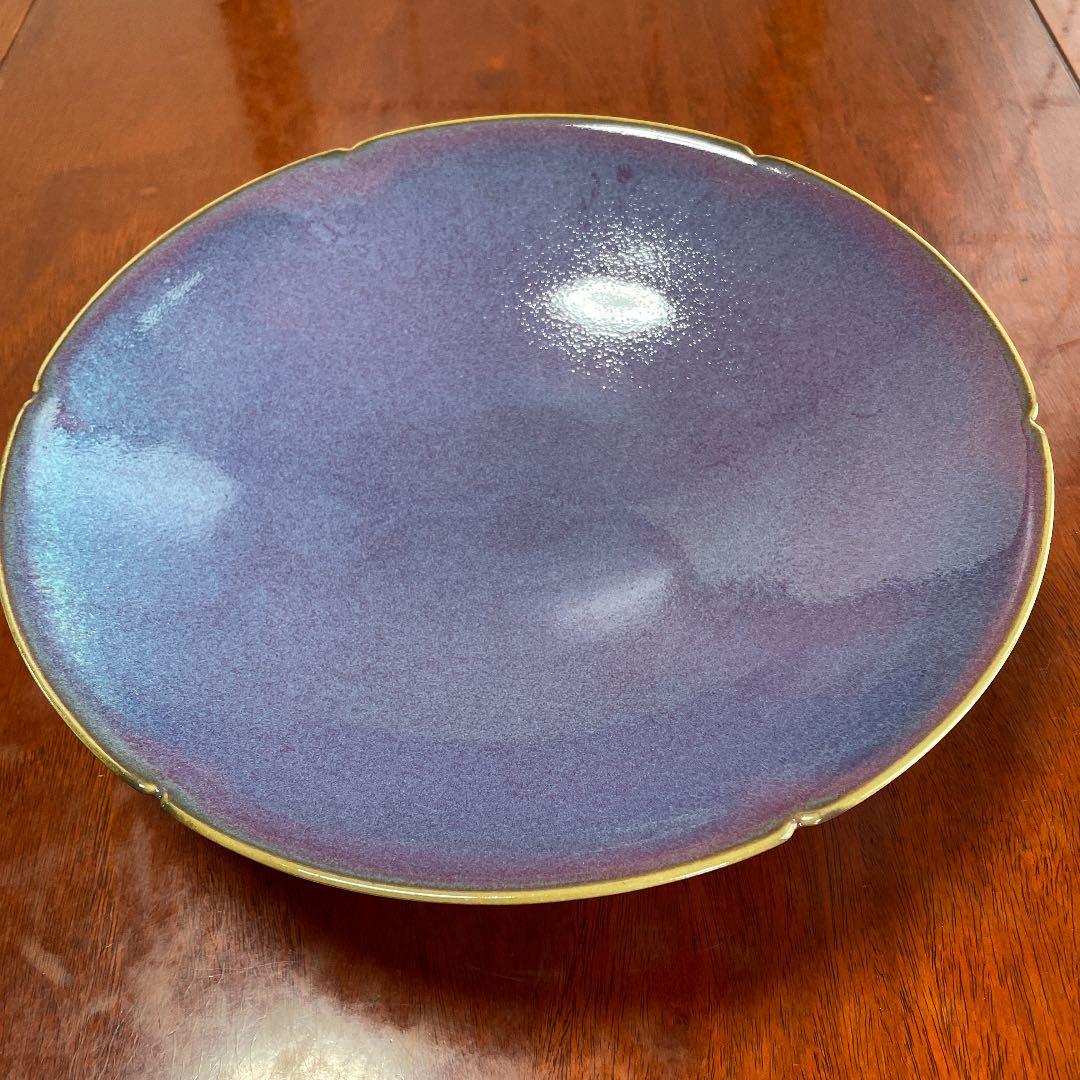 弥三郎窯　松島芳作　釣釉　紫紅輪花鉢