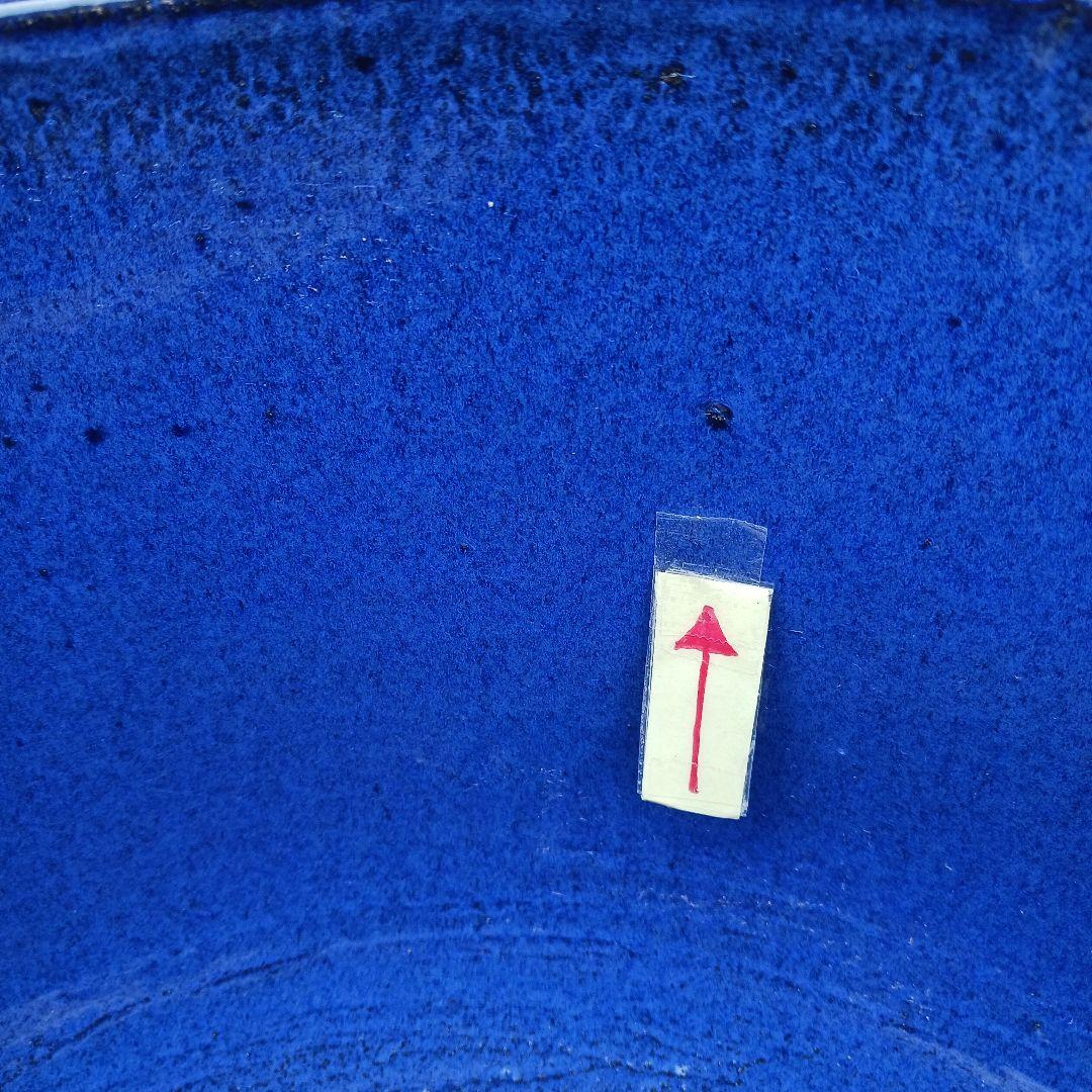 新品　∅49　特大　陶器　睡蓮鉢　手造り　メダカ鉢　難有　ラピスブルー　青LDB