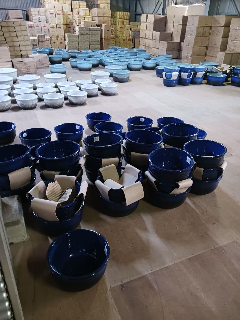 新品　∅49　特大　陶器　睡蓮鉢　手造り　メダカ鉢　難有　ラピスブルー　青LDB