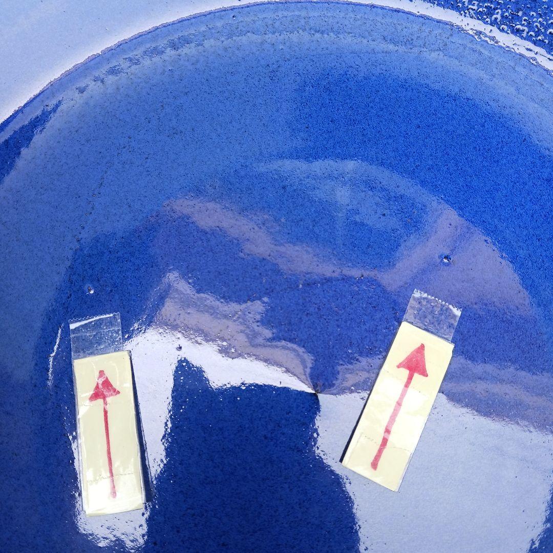 新品　∅49　特大　陶器　睡蓮鉢　手造り　メダカ鉢　難有　ラピスブルー　青LDB