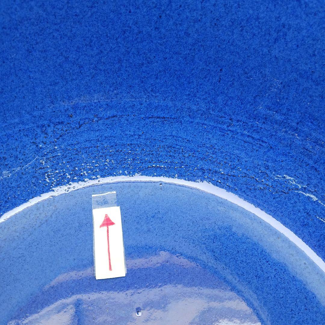 新品　∅49　特大　陶器　睡蓮鉢　手造り　メダカ鉢　難有　ラピスブルー　青LDB