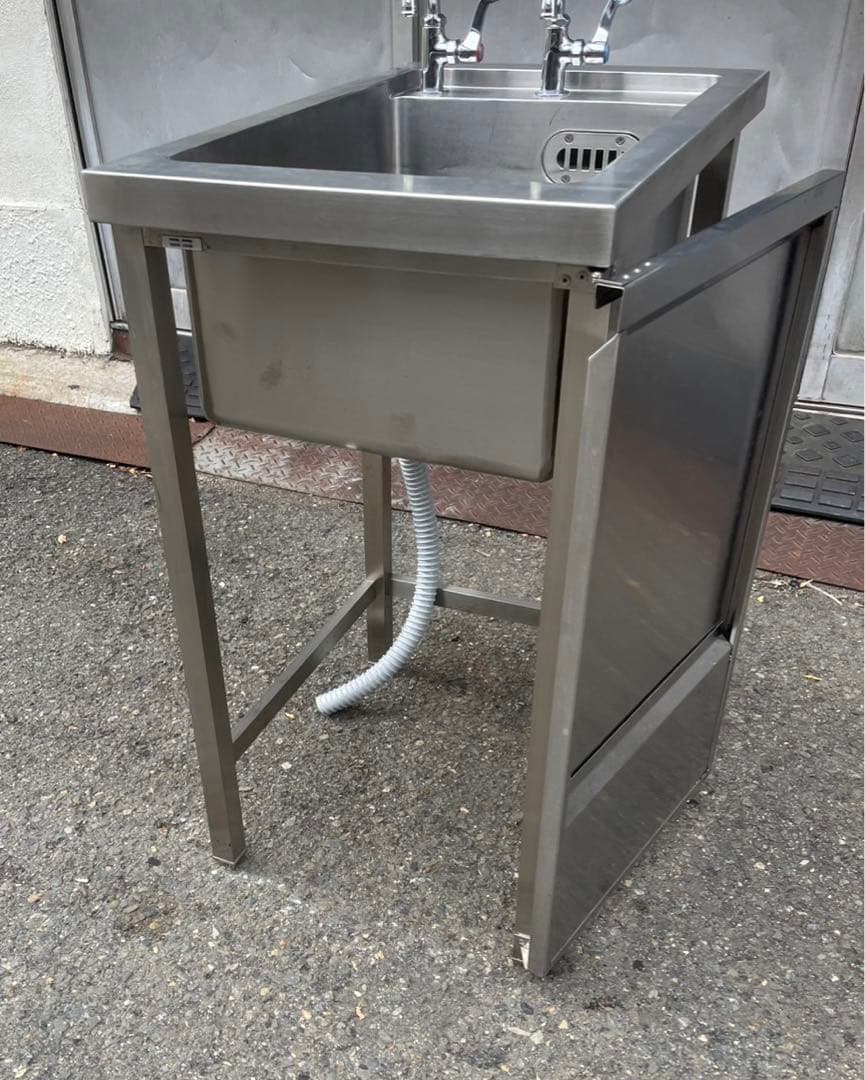 特注品 業務用 1槽シンク ２口蛇口付き 幅450×奥700×高さ850(mm)