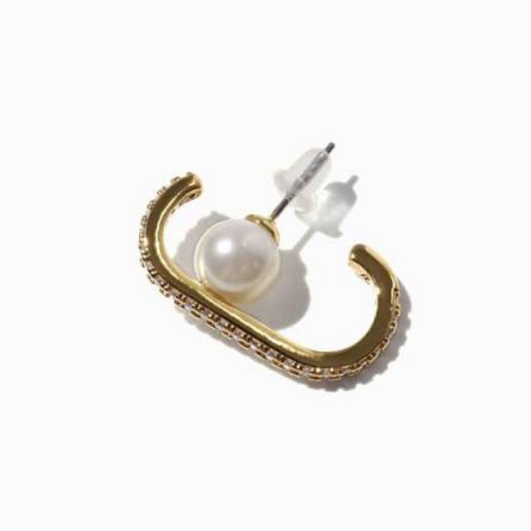 【美品】ステラハリウッド　ビジューラインパールピアス(ゴールド)