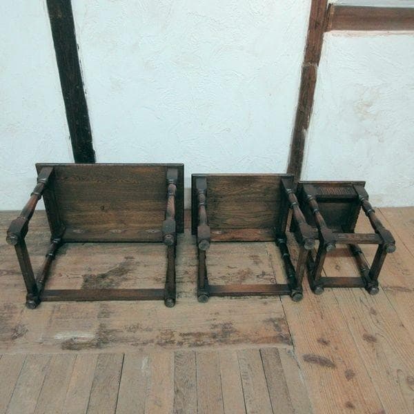 イギリス アンティーク 家具 ネストテーブル サイドテーブル 3台組 6076e