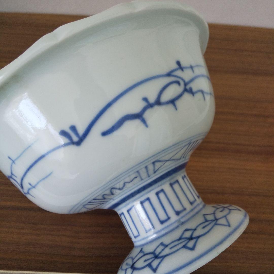 骨董 染付の盃洗 蝶と牡丹に松竹梅 (江戸時代 幕末頃） 伊万里