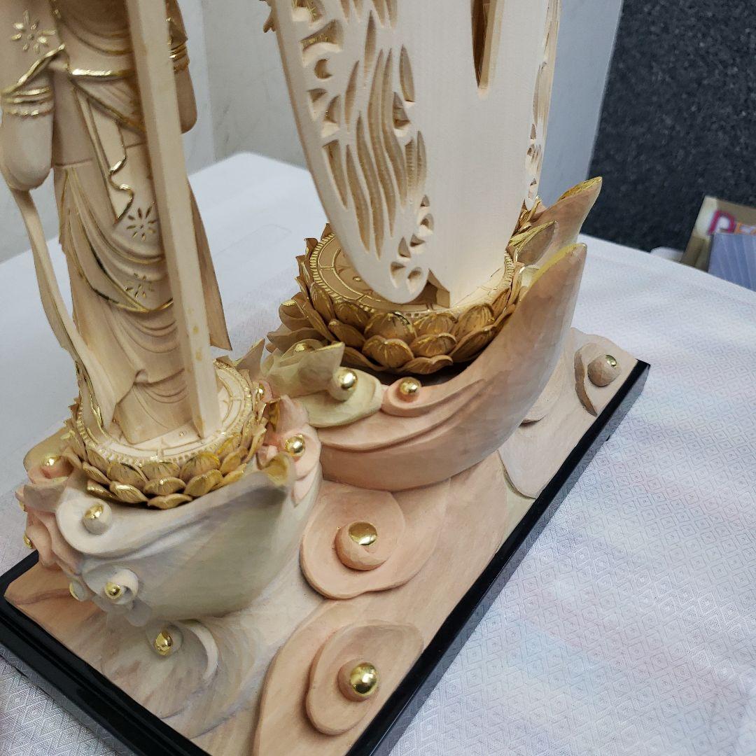 Ｂフライデー　仏像★伽耶材 阿弥陀如来三尊像6寸立★観音菩薩・勢至菩薩淡彩色錐金