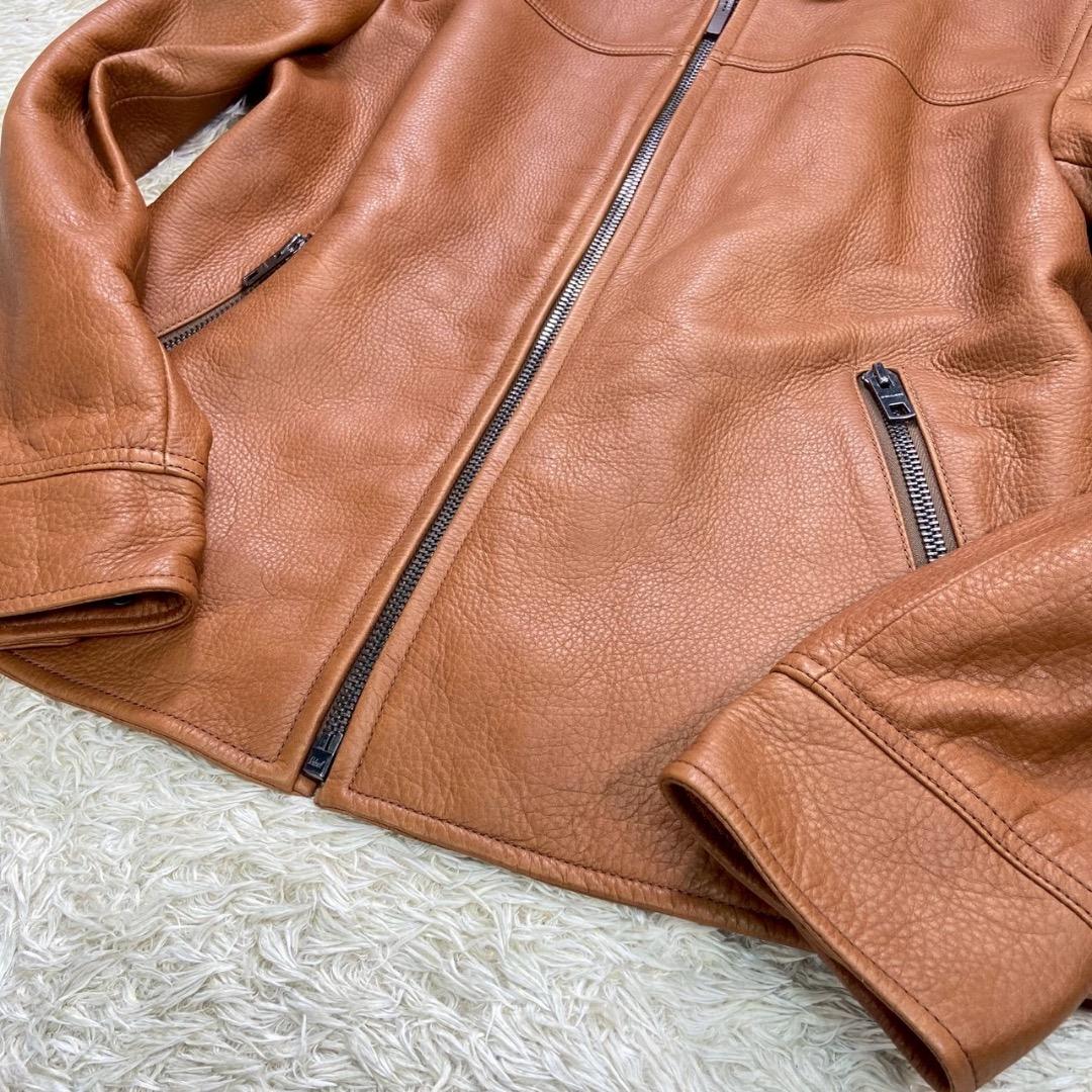 【高級】COACH コーチ レザージャケット シングル 牛革 カウレザー シボ革