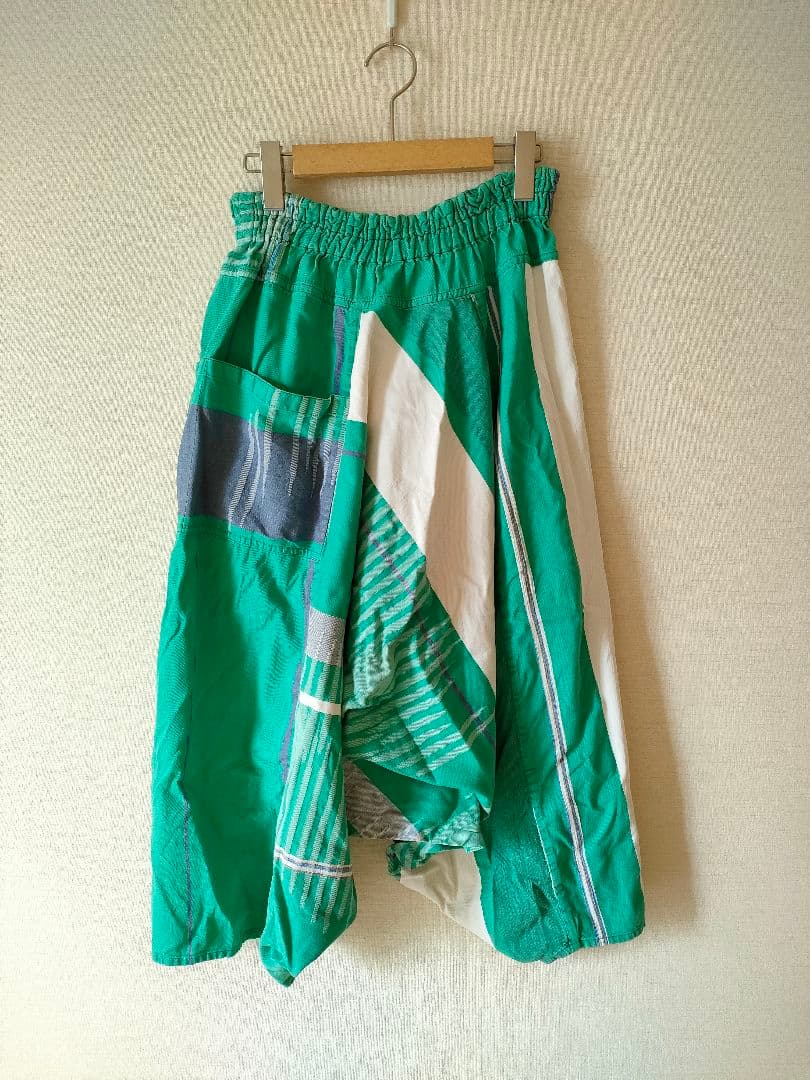 【古着】タマキニイメ タルンパンツ コットンチェック柄サルエルパンツ グリーン