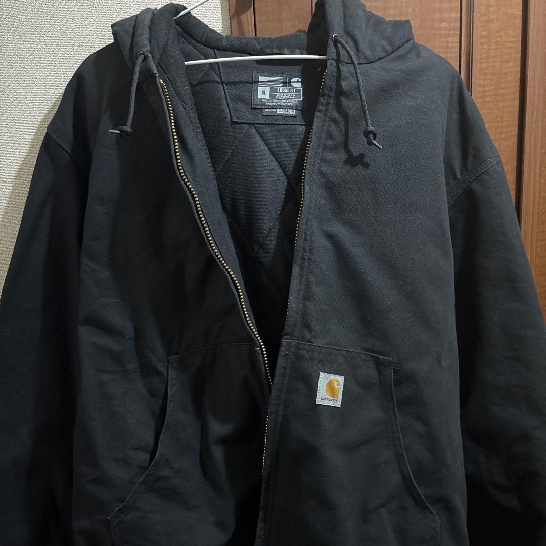 カーハート ダックキルティングフードジャケットアクティブジャケット　ブラック