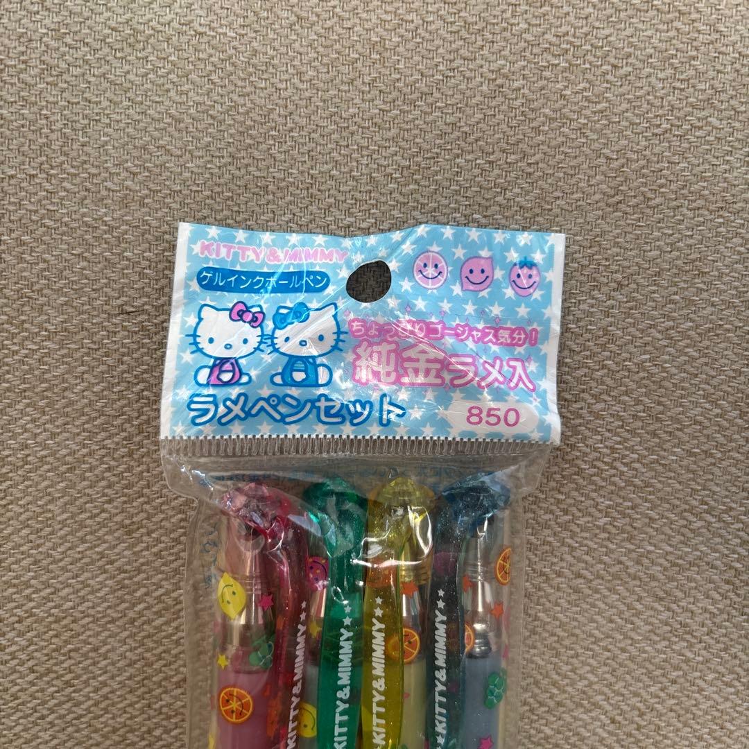ハローキティ　KITTY&MIMMY ラメペンセット　純金ラメ入　ボールペン