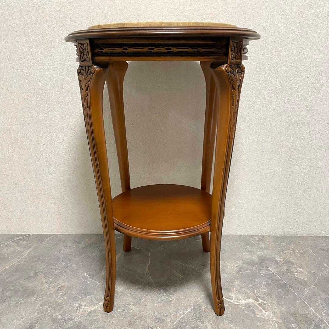 イタリア製　天板大理石　花台　サイドテーブル　木彫刻　飾り台　猫脚