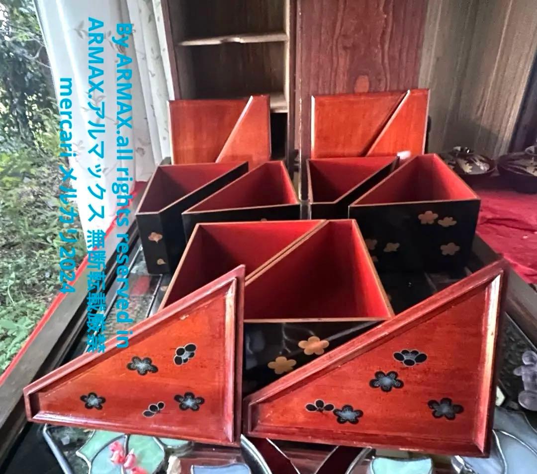 2213様感謝‼️総欅JAPAN蒔絵梅六点大名道具絵替り組子野弁当三対