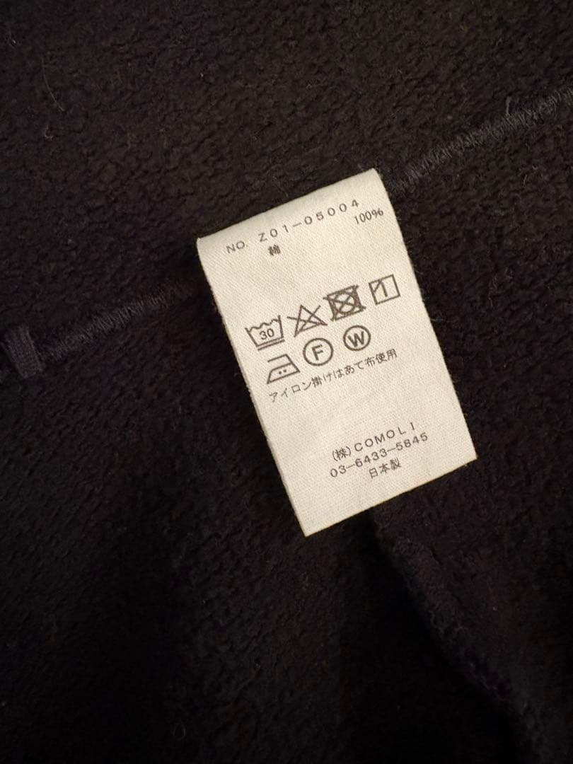 COMOLI コットン裏毛 ジップパーカ24SS/2 FADE BLACK