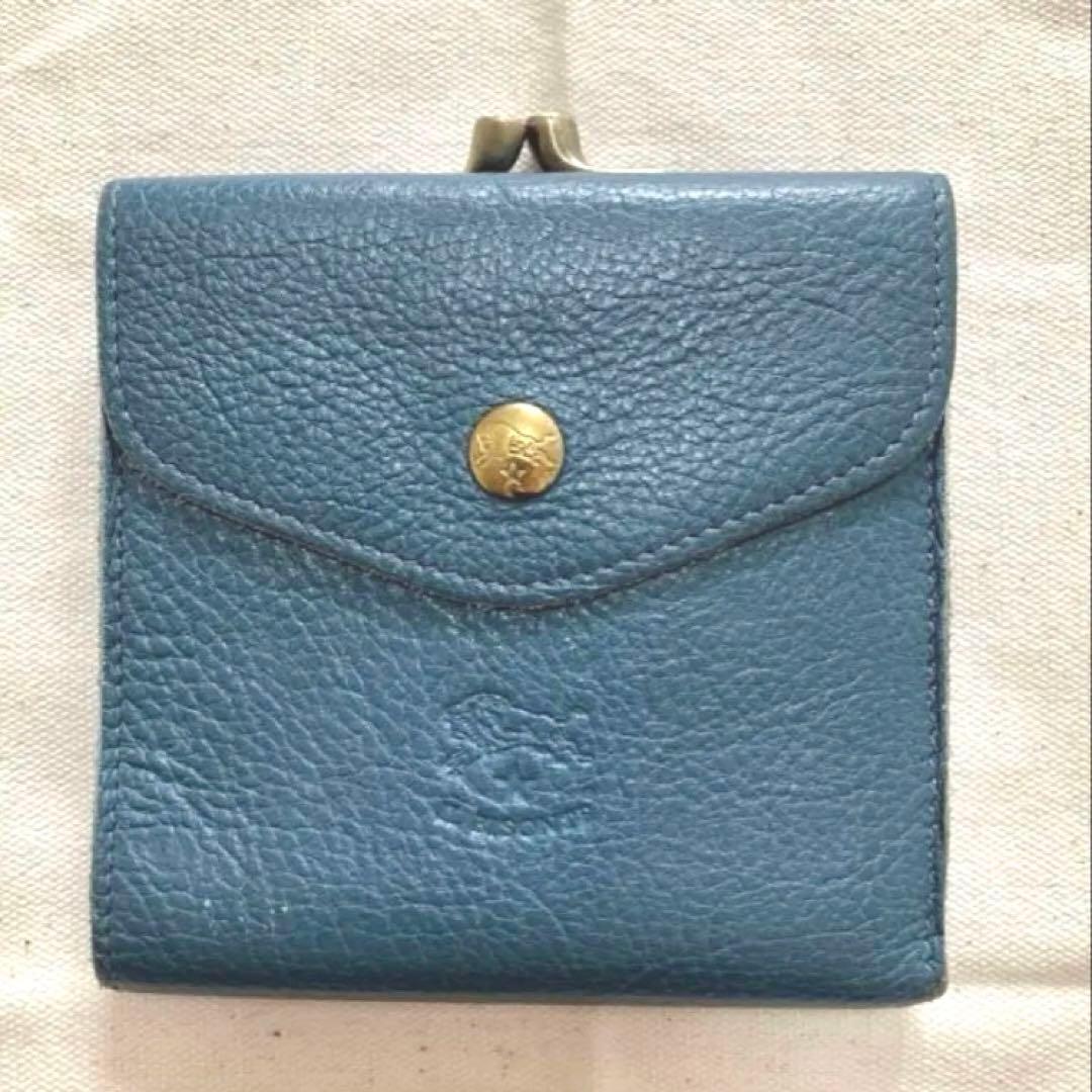 【美品】イルビゾンテ IL BISONTE 二つ折り財布 がま口 デニムブルー