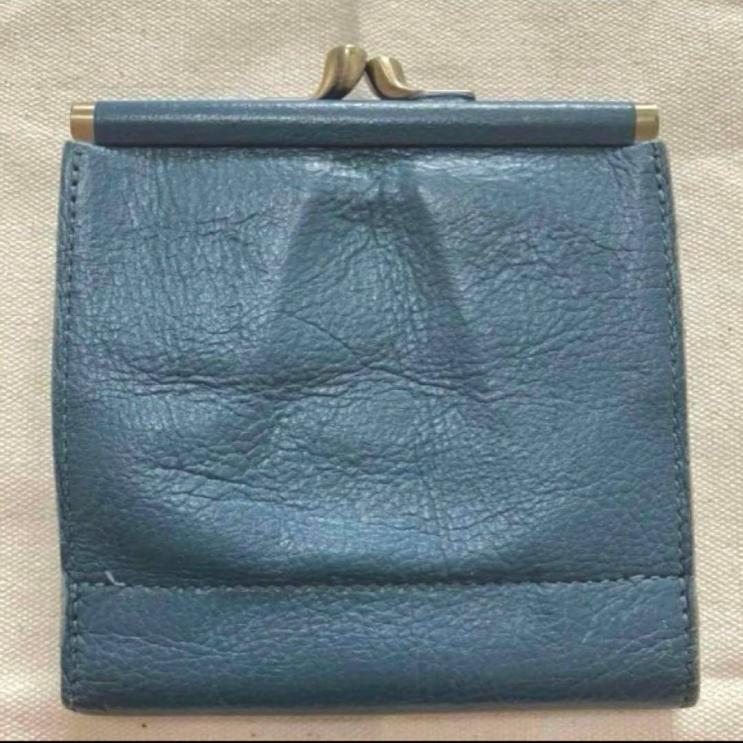 【美品】イルビゾンテ IL BISONTE 二つ折り財布 がま口 デニムブルー