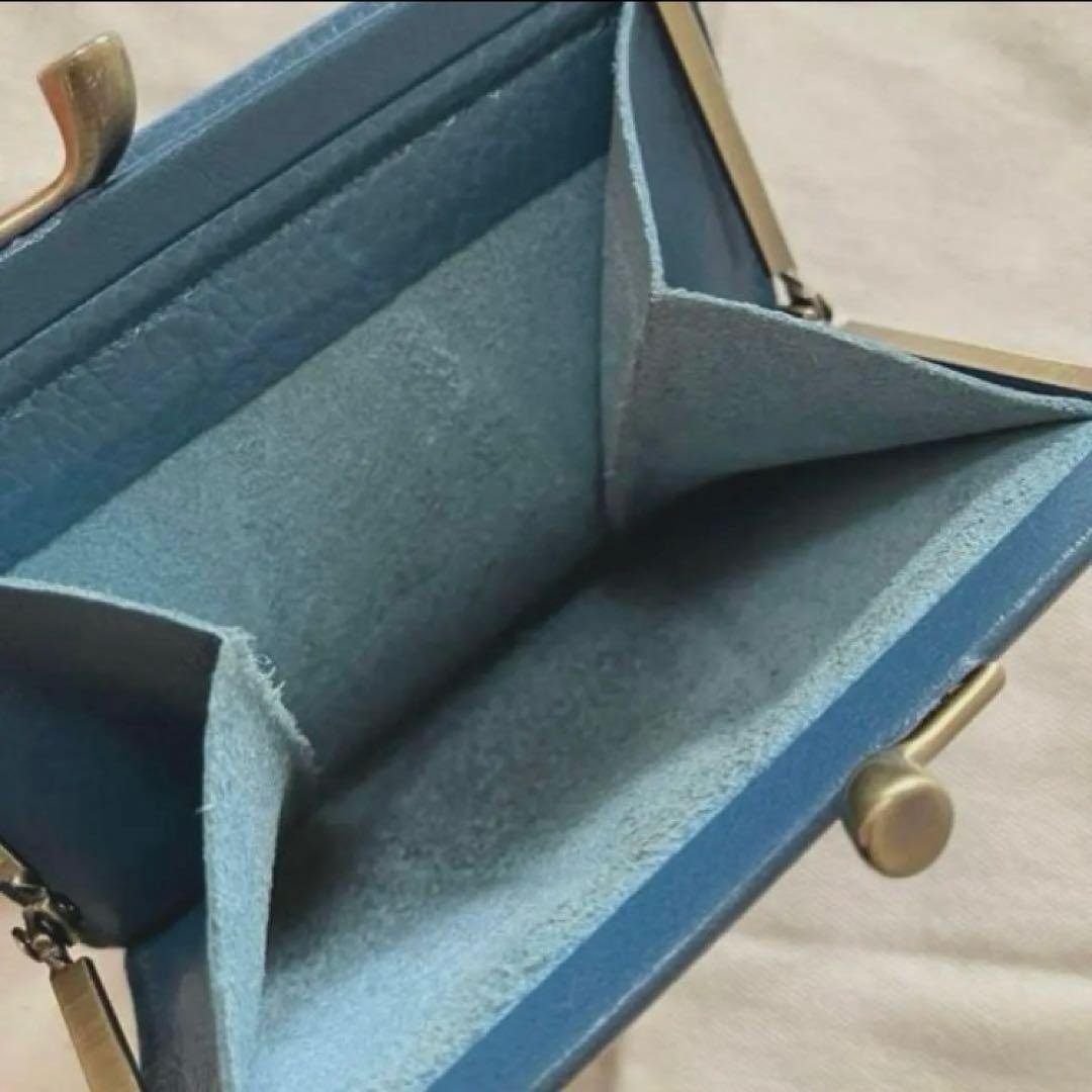 【美品】イルビゾンテ IL BISONTE 二つ折り財布 がま口 デニムブルー