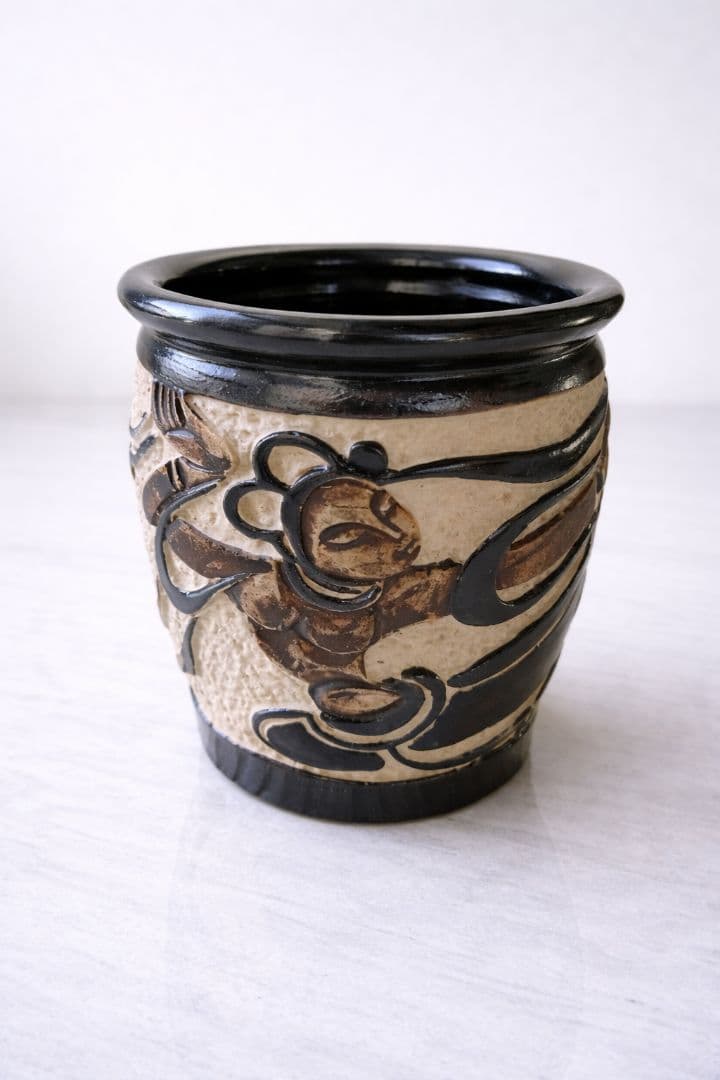 ●中国 陶器 壺 敦煌 天女 飛天 文様 工芸品 骨董 美術品アンティーク ツボ