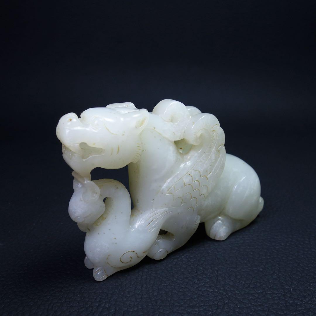 漢時代/唐時代和田玉 和田玉　鳳凰と飛べる虎　彫刻 高古玉 置物 旧家蔵出し