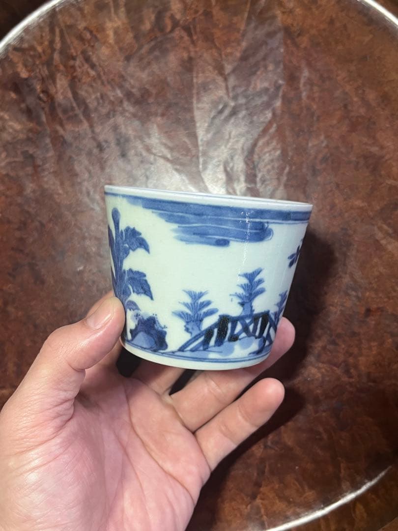 古伊万里　蕎麦猪口　無傷完品　蘇轍　印判　宝珠　軍配　団扇　経巻　宝巻　太湖石