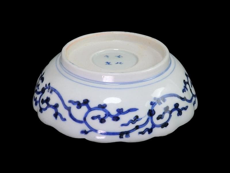 古伊万里　染付　微塵唐草の図　膾皿　３客　E980AS-CUx