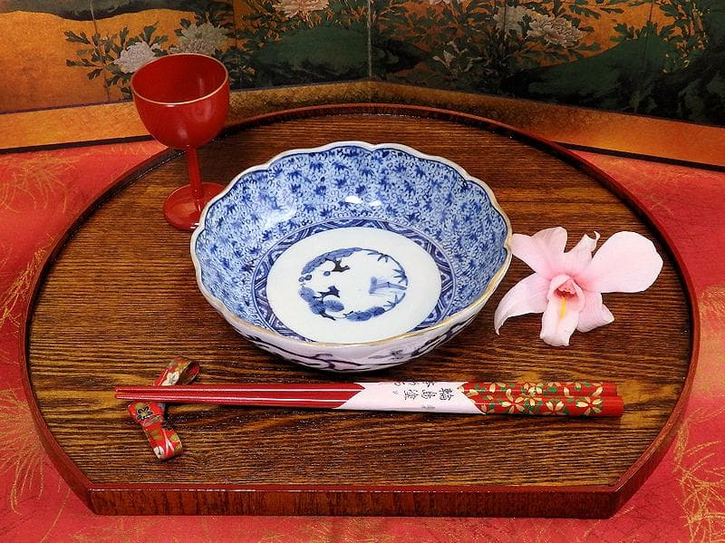 古伊万里　染付　微塵唐草の図　膾皿　３客　E980AS-CUx