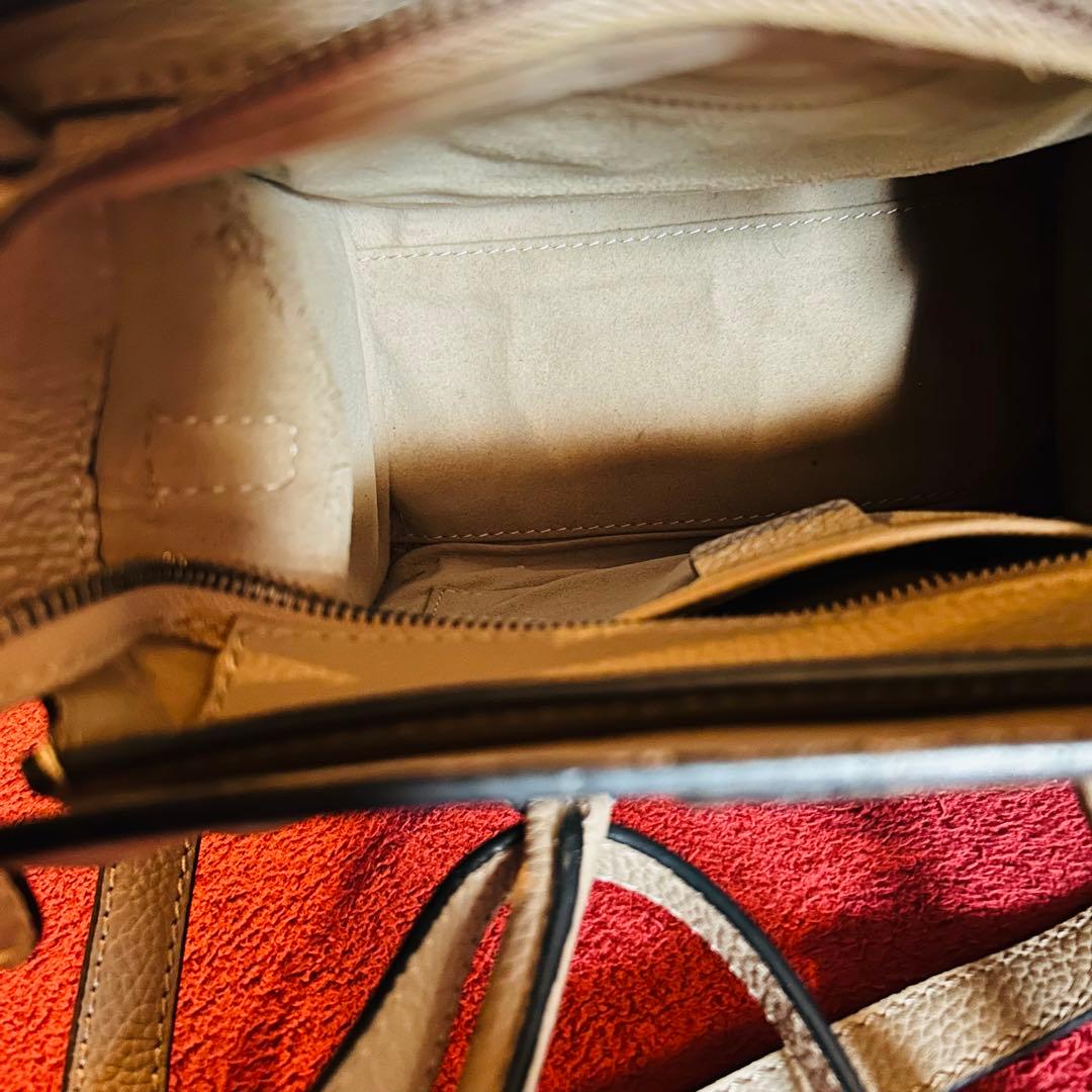 グレー レザー ハンドバッグ ショルダー付 ラゲージナノ ショッパー ベージュ