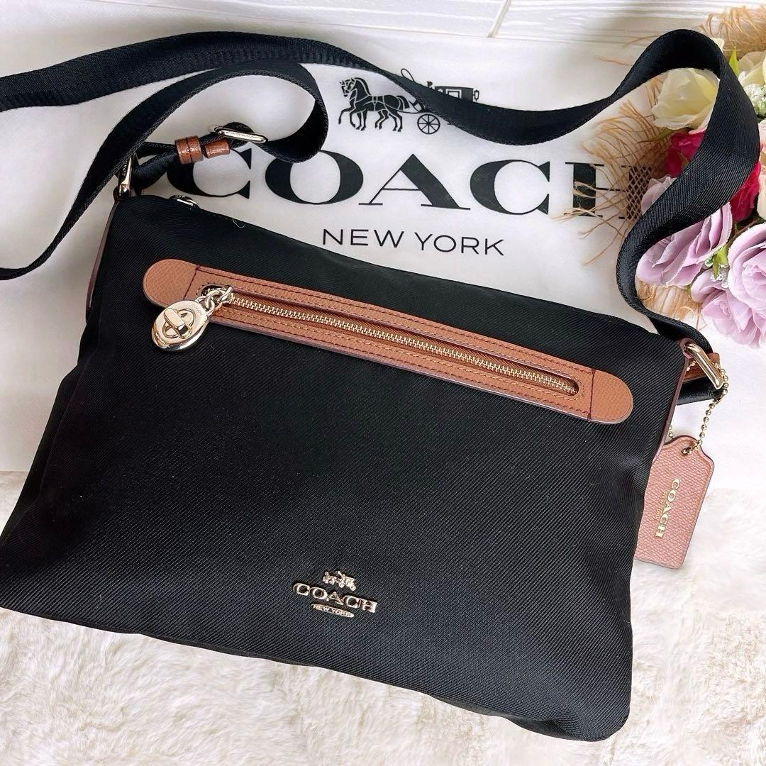 極美品☆COACHコーチ ショルダーバッグ ナイロン キャンバス ブラック