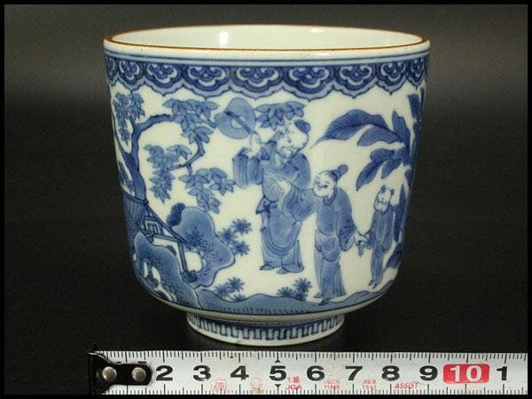 中国美術 碗 人物風景文様 染付(メ1708)