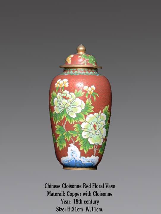 中国七宝焼き花瓶 - Chinese Cloisonné Floral Vase