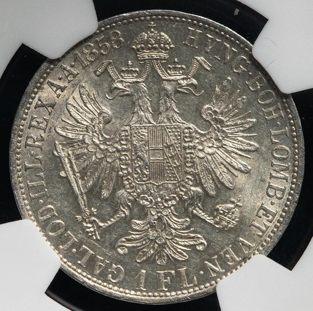 NGC-UNC 洗浄　オーストリア　1858A　フランツ・ヨーゼフ1世　月桂冠