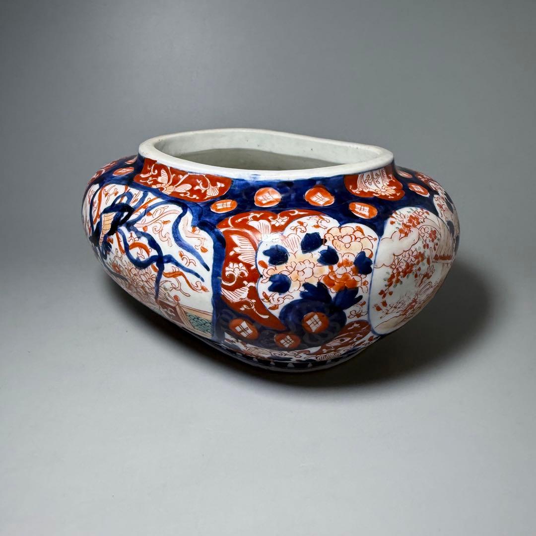 明治時代　染錦鳳凰図変形鉢　珍品　金魚鉢　メダカ　骨董　古美術　オブジェ