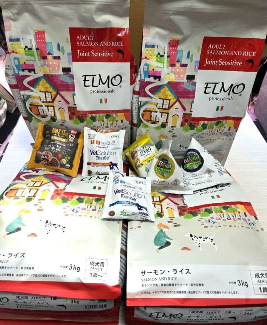 送料無料■ELMO エルモ ■ サーモン ライス3kg 4袋 おまけ付き 成犬