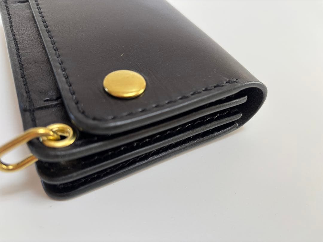 黒　ヌメ革　トラッカーウォレット　三層　真鍮 レザークラフト