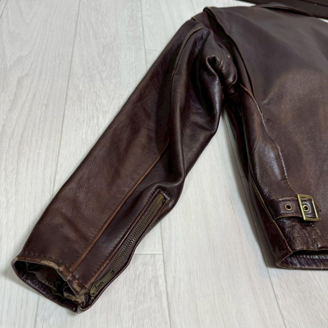 Schott 643EVS 襟付きシングルライダース ダークブラウン サイズ38