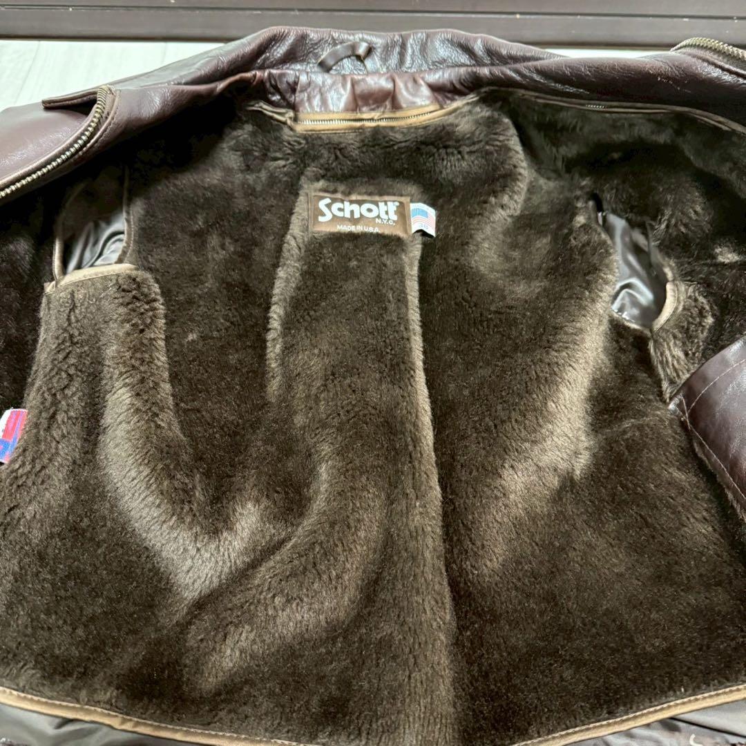 Schott 643EVS 襟付きシングルライダース ダークブラウン サイズ38