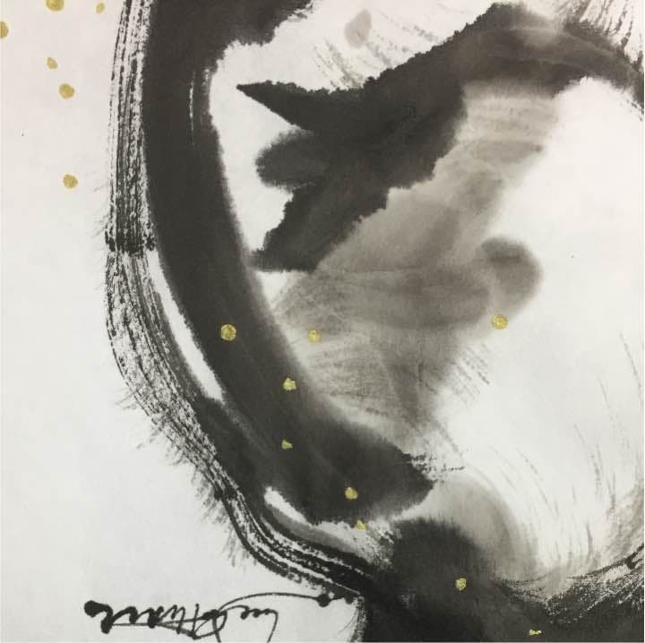 青い炎と猫、和紙34cm×24,8cm,墨