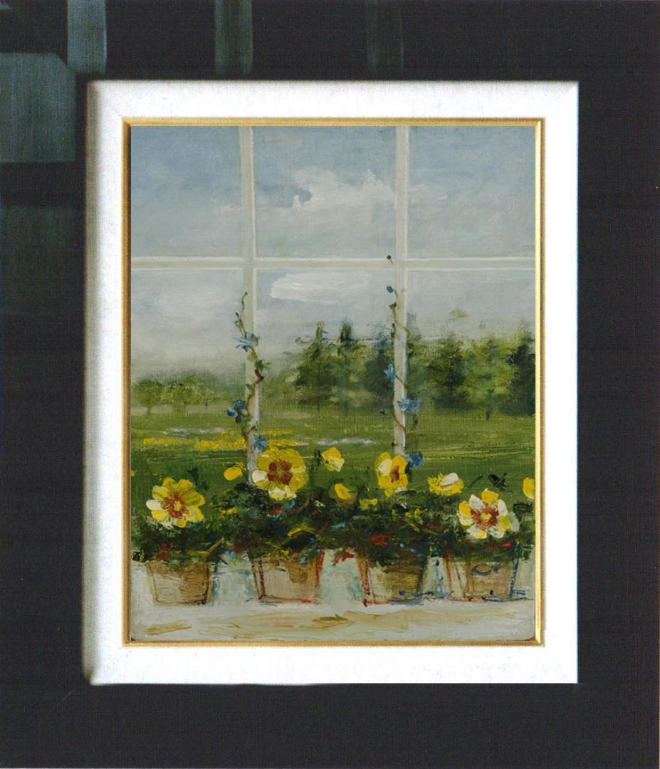 油絵 菅家令子 絵 絵画 インテリア 額付(銀) F4-070402 窓辺の花