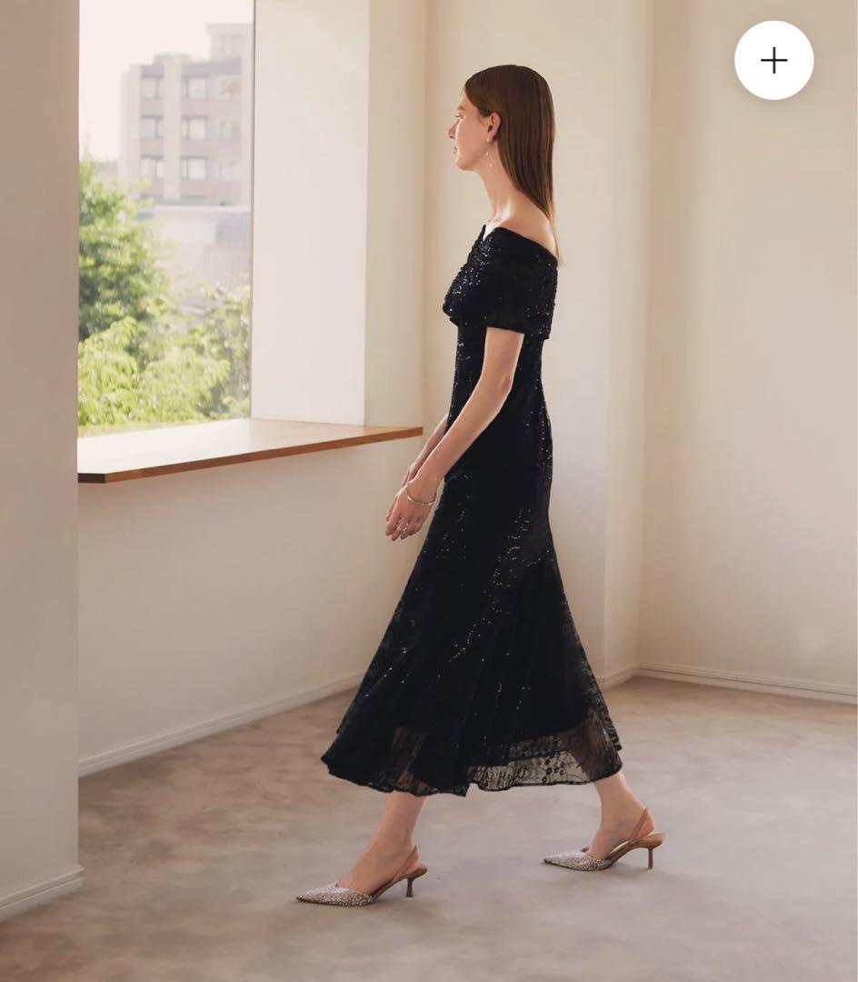 【新品】LEJA 2WAYレース花柄オフショルダーマーメイドワンピースドレス 黒