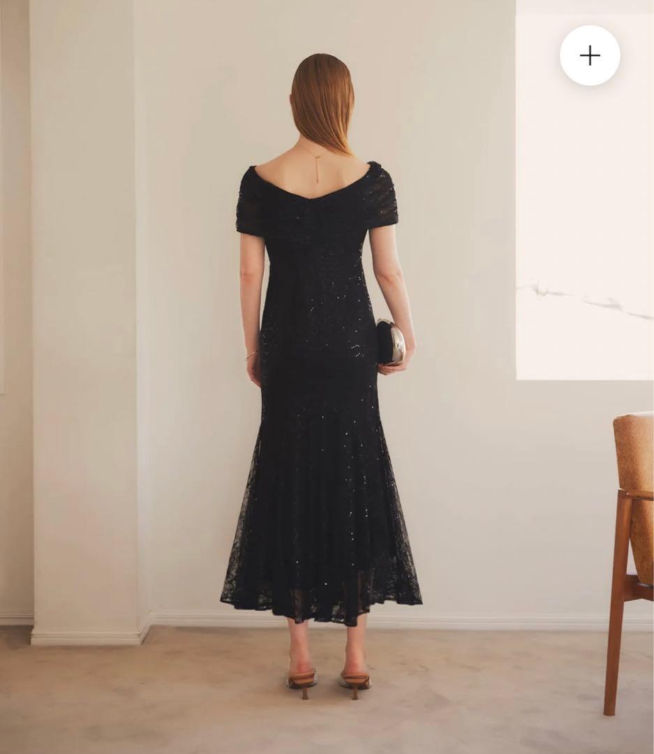 【新品】LEJA 2WAYレース花柄オフショルダーマーメイドワンピースドレス 黒