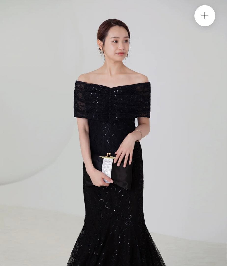 【新品】LEJA 2WAYレース花柄オフショルダーマーメイドワンピースドレス 黒