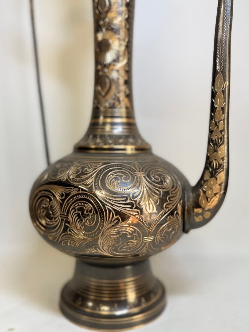 T71 中東 インド トルコ 真鍮製水差 象嵌細工 高さ61.5㎝ 茶道具