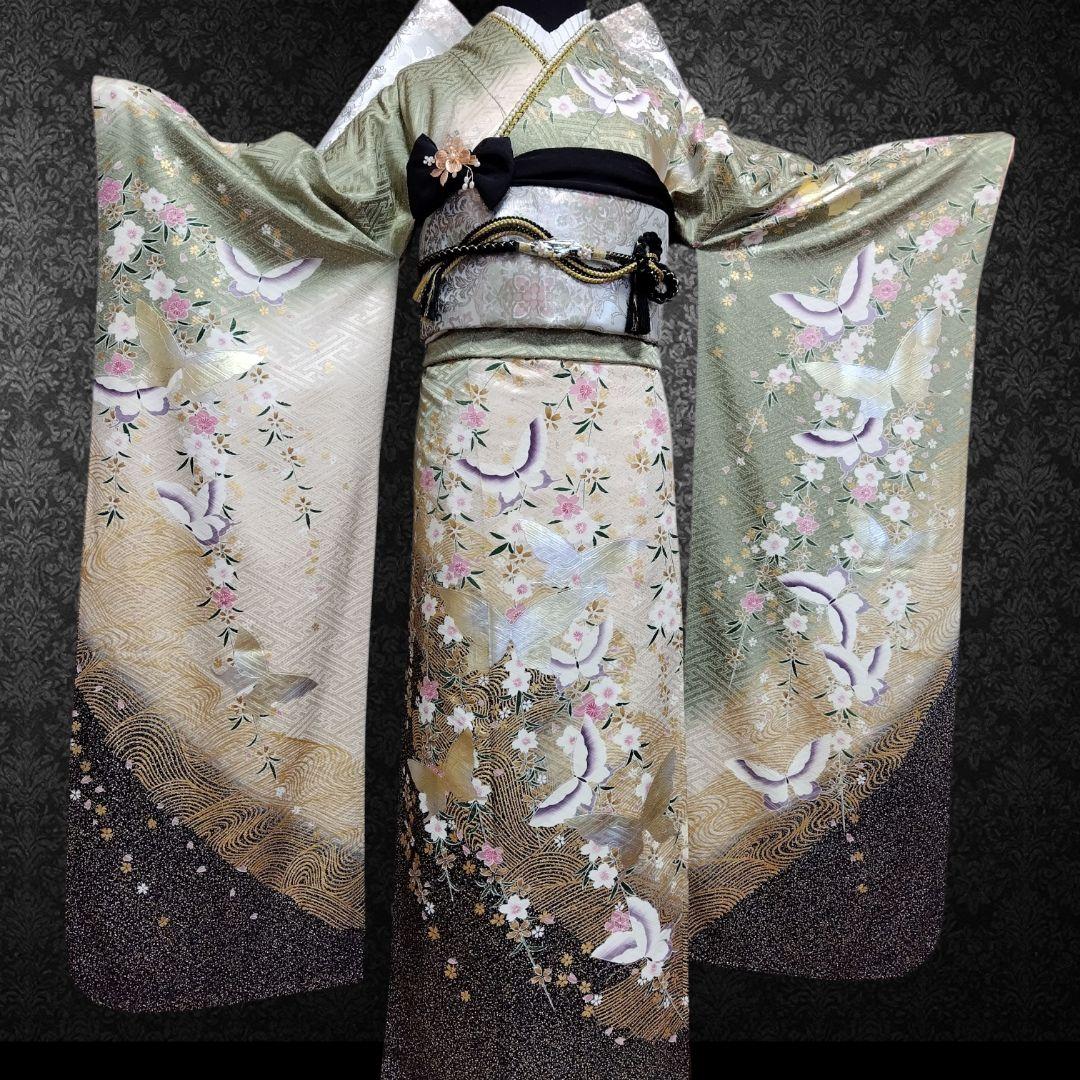 振袖フルセット(8点)・成人式・くすみ・モダン・金銀彩加工・暈し染め・正絹・逸品