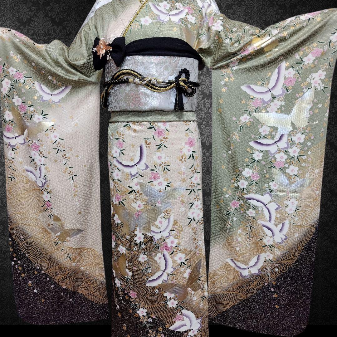 振袖フルセット(8点)・成人式・くすみ・モダン・金銀彩加工・暈し染め・正絹・逸品