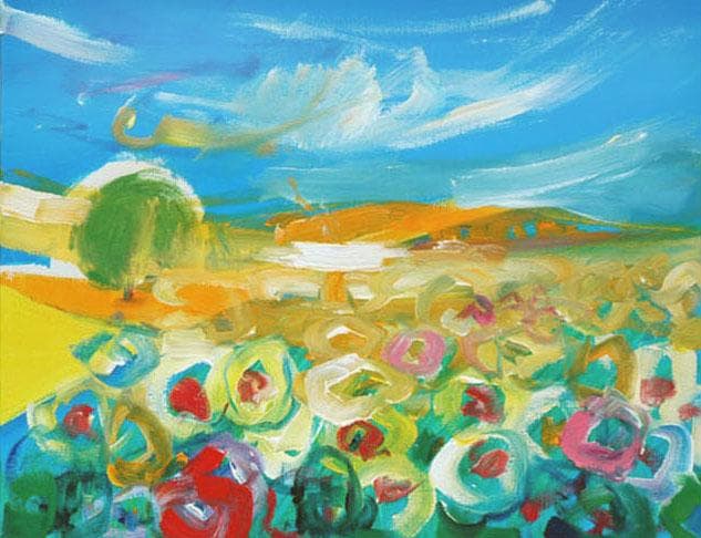 油絵 菅家令子 絵 絵画 インテリア 額付(白) uF6-050610 風景