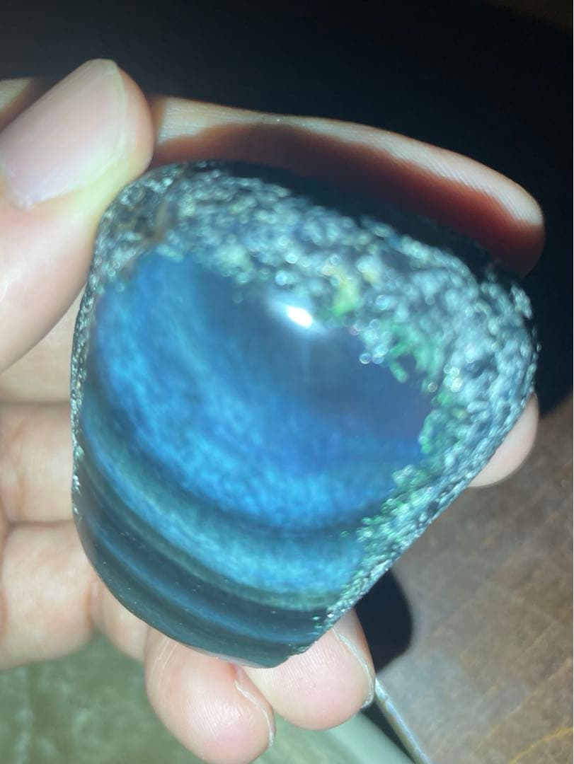 研磨品　十勝石玲瓏　ブルー、グリーンベースレインボーオブシディアン