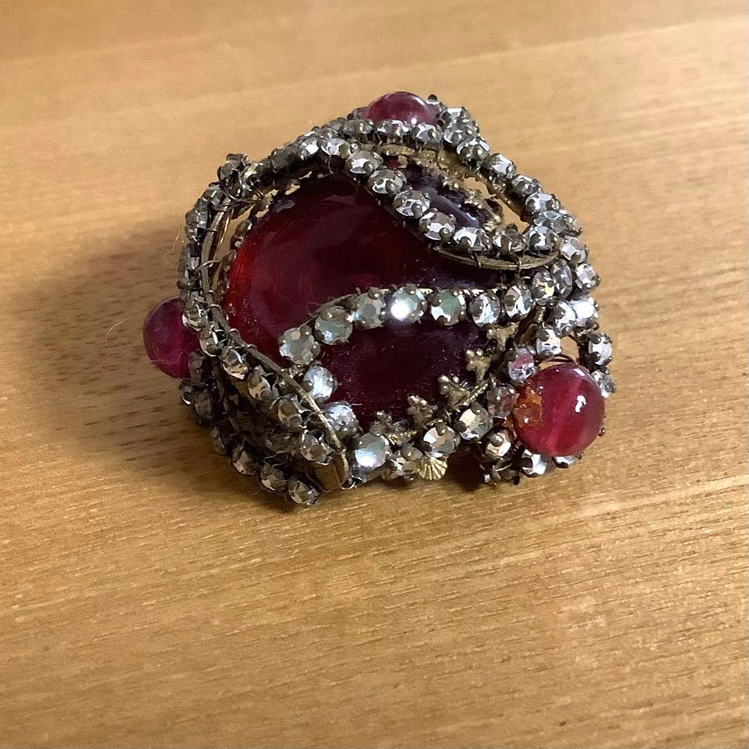 ミリアムハスケル　ブローチ　レッド　ワイン　ルビー　ラインストーン