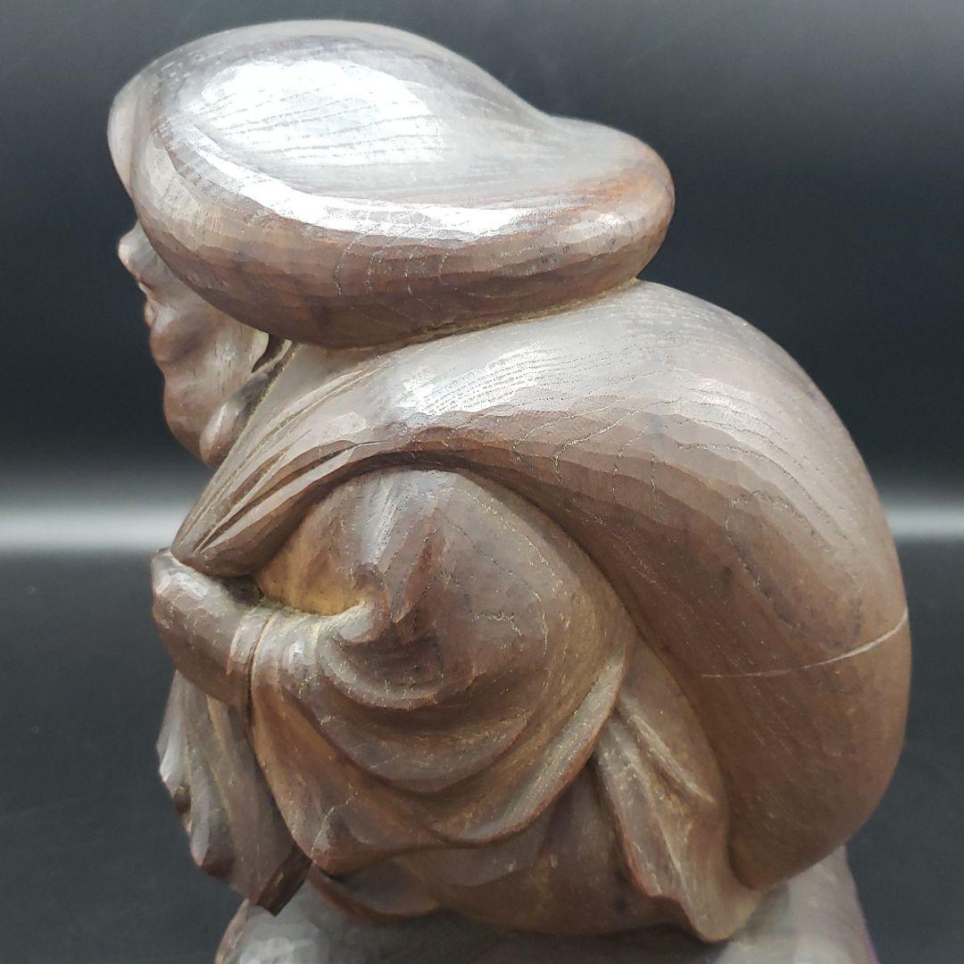 木彫り　大黒様　一刀彫　手彫り　細密　欅　置物　時代物　総重量4.8㎏　送料無料