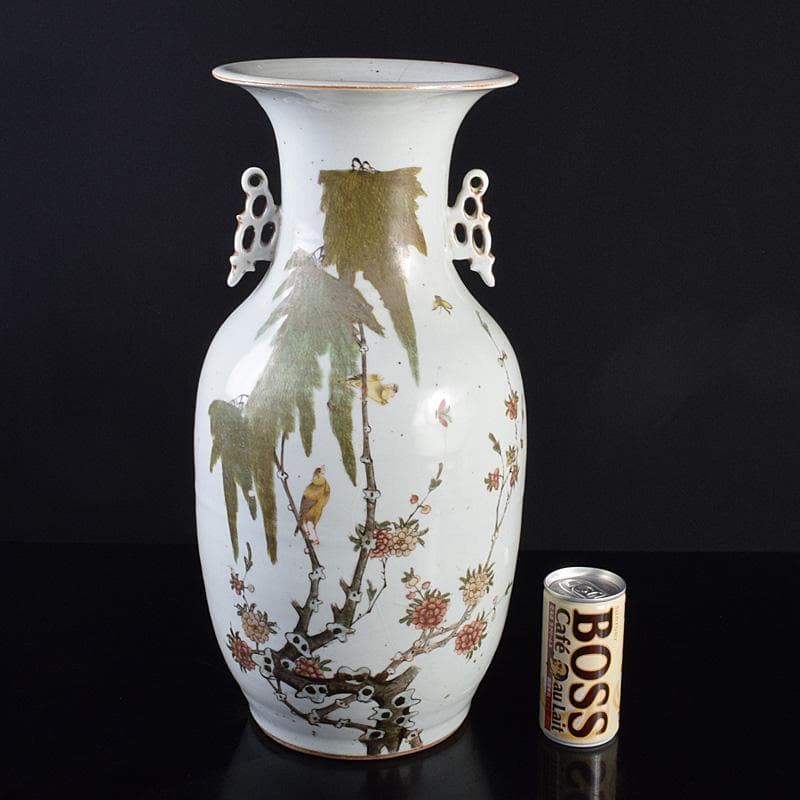 中国　粉彩花鳥文　双耳瓶　高さ約41cm　V　R7643F