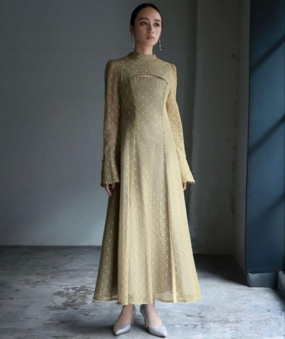 美品 ANDRESD アンドレスド バックオープンジオメトリックドレス L